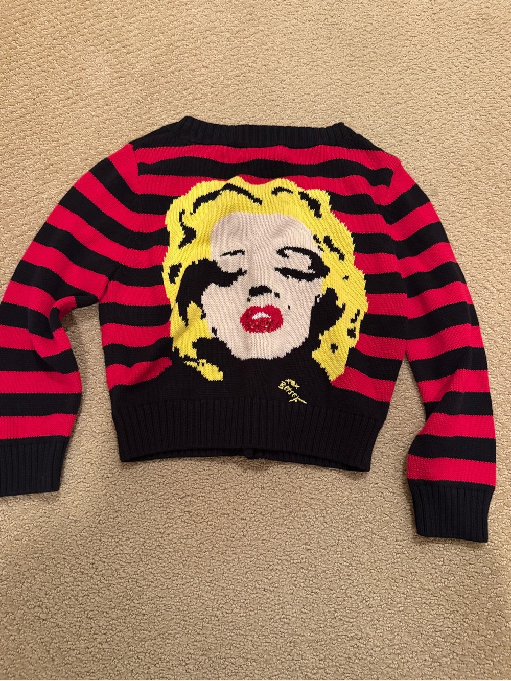 Betsey Johnson Marilyn Monroe Red & Black Striped Cardigan